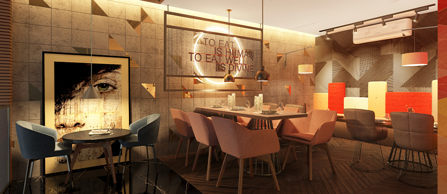 Decorative wall artwork enhancing restaurant interior ambience
