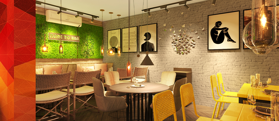 Custom artwork and decorative features installed in FandB outlet