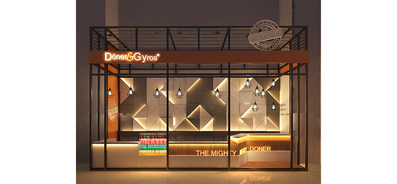 Doner & Gyros food kiosk interior at CyberHub Gurgaon by Next BC