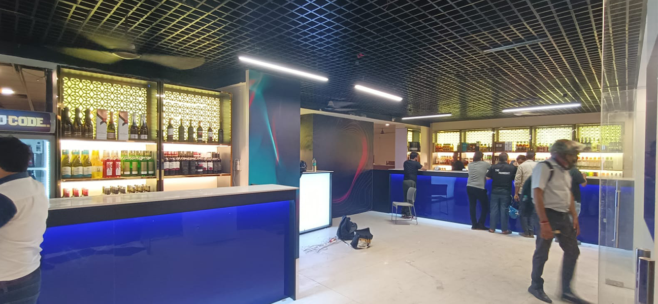 Premium liquor store interior design at Theka 94 Noida by Next BC
